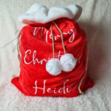 Luxury Plush Velvet Personalised "Merry Christmas" Santa Gift Sacks - Red or Grey - 50cm x 70cm