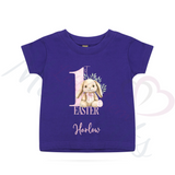 Personalised 1st Easter Kids T-shirt - Pink or Blue Bunny Design