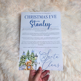 Personalised Christmas Eve Santa Letter - Candy Cane Lane Blue Design. Custom Kids Christmas Eve Box Filler.