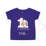 Personalised 1st Easter Kids T-shirt - Pink or Blue Gingham Bunny Design