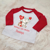 Personalised Mummy's Little Valentine Long Sleeved Top. Kids Valentine's Outfit - Red or Navy - Elephant Design 2