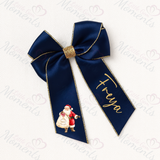 Personalised Glitter Trim Christmas Hair Bow - Santa Claus Design - Multiple Colours - 6 Inch Bow