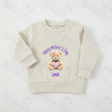 Personalised Happy Mother's Day Sweatshirt. Baby/Toddler Jumper - Teddy Heart Design