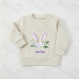 Personalised Bunny Ear Sweatshirt. Custom Kids Jumper - Floral Bunny Ear Design
