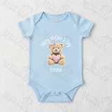 Personalised Happy Mother's Day Baby Bodysuit. Custom Baby Vest - Blue or Pink Teddy Heart Design