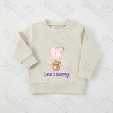 Personalised Happy Mother's Day Sweatshirt. Baby/Toddler Jumper - Teddy Hot Air Balloon Design