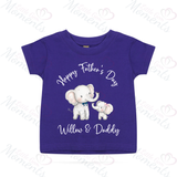 Personalised Happy Father's Day Kids T-shirt - Daddy & Baby Elephant Design