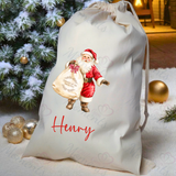Personalised Christmas Santa Sack - Santa Claus Design. Premium Custom Xmas Gift Sack with Name