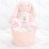 Personalised Happy Easter Bunny Teddy. Custom Kids Keepsake Easter Bunny Plush - Hot Air Balloon Design