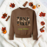 Trick Or Treat Sweatshirt | Personalised Kids Halloween Top | Custom Name Toddler Halloween Sweater | Gothic Halloween Jumper
