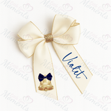 Personalised Glitter Trim Christmas Hair Bow - Festive Bell Design - Multiple Colours - 6 Inch Bow