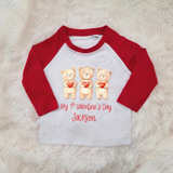 Personalised My 1st Valentine's Day Long Sleeved Top. Baby Valentine's Outfit - Red or Navy - 3 Little Bears