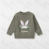Personalised Bunny Ear Sweatshirt. Custom Kids Jumper - Floral Bunny Ear Design