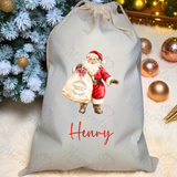 Personalised Christmas Santa Sack - Santa Claus Design. Premium Custom Xmas Gift Sack with Name