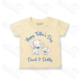 Personalised Happy Father's Day Kids T-shirt - Daddy & Baby Elephant Design