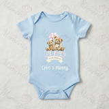 Personalised Our First Mother's Day Baby Bodysuit. Custom Baby Vest - Blue or Pink Teddy Design