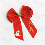Personalised Glitter Trim Christmas Hair Bow - Santa Claus Design - Multiple Colours - 6 Inch Bow