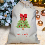 Personalised Christmas Santa Sack - Christmas Tree Design. Premium Custom Xmas Gift Sack with Name