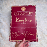 Personalised Adults Explicit Novelty Christmas Certificate. The C**t List. 18+. Custom Made Funny Secret Santa Gift  - Tartan Design