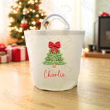 Personalised Christmas Gift Basket Trug. Festive Gift Sack - Christmas Tree Design