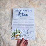 Personalised Christmas Eve Santa Letter - Candy Cane Lane Blue Design. Custom Kids Christmas Eve Box Filler.