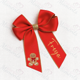 Personalised Glitter Trim Christmas Hair Bow - Gingerbread Man Design - Multiple Colours - 6 Inch Bow