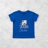 Personalised Born In 2026 Organic Cotton Baby Tee: Pink or Blue Bunny Design