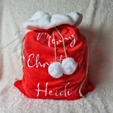 Luxury Plush Velvet Personalised "Merry Christmas" Santa Gift Sacks - Red or Grey - 50cm x 70cm