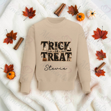 Trick Or Treat Sweatshirt | Personalised Kids Halloween Top | Custom Name Toddler Halloween Sweater | Gothic Halloween Jumper