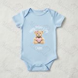 Personalised Happy Mother's Day Baby Bodysuit. Custom Baby Vest - Blue or Pink Teddy Heart Design