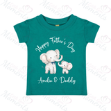 Personalised Happy Father's Day Kids T-shirt - Daddy & Baby Elephant Design