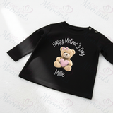 Personalised Happy Mother's Day Long Sleeved Top - Baby and Toddler - Teddy Heart Design