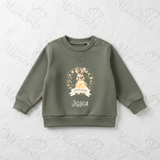 Personalised Easter Bunny Sweatshirt. Baby/Toddler Jumper - Easter Bunny Wreath Design - Pink or Blue