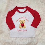 Personalised Mummy's Little Valentine Long Sleeved Top. Kids Valentine's Outfit - Red or Navy - Teddy Heart Design