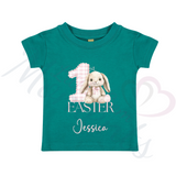 Personalised 1st Easter Kids T-shirt - Pink or Blue Gingham Bunny Design