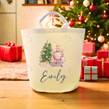 Personalised Christmas Gift Basket Trug. Festive Gift Sack - Train Design - Pink or Navy