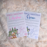 Personalised First Christmas Certificate from Santa Claus. Custom Baby Xmas Keepsake - Pink or Blue