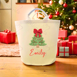 Personalised Christmas Gift Basket Trug. Festive Gift Sack - Christmas Tree Design