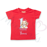 Personalised 1st Easter Kids T-shirt - Pink or Blue Bunny Design
