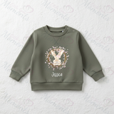 Personalised Easter Bunny Sweatshirt. Baby/Toddler Jumper - Easter Bunny Wreath Design - Pink or Blue