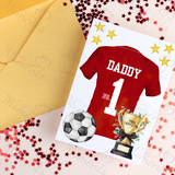 Personalised Happy Father's Day Card. Fully Custom Card for Dad - No.1 Daddy Football Shirt Design