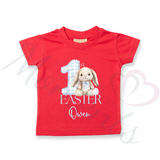Personalised 1st Easter Kids T-shirt - Pink or Blue Gingham Bunny Design