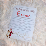 Personalised "I Believe In You" Letter from Santa Claus. Custom Xmas Eve Box Filler - Santa Sack Design