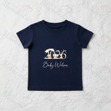 Personalised Born In 2026 Organic Cotton Baby Tee: Safari Animal Design