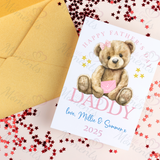 Personalised Happy Father's Day Card. Fully Custom Card for Dad, Grandad, Popps - Pink or Blue Teddy Design