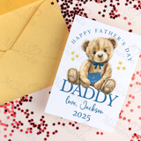Personalised Happy Father's Day Card. Fully Custom Card for Dad, Grandad, Popps - Pink or Blue Teddy Design