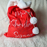 Luxury Plush Velvet Personalised "Merry Christmas" Santa Gift Sacks - Red or Grey - 50cm x 70cm