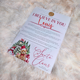 Personalised "I Believe In You" Santa Letter - Candy Cane Lane Red Design. Custom Kids Christmas Eve Box Filler.