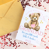 Personalised Happy Father's Day Card. Fully Custom Card for Dad, Grandad, Popps - Pink or Blue Teddy Design