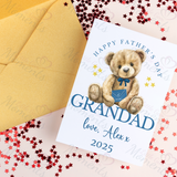 Personalised Happy Father's Day Card. Fully Custom Card for Dad, Grandad, Popps - Pink or Blue Teddy Design